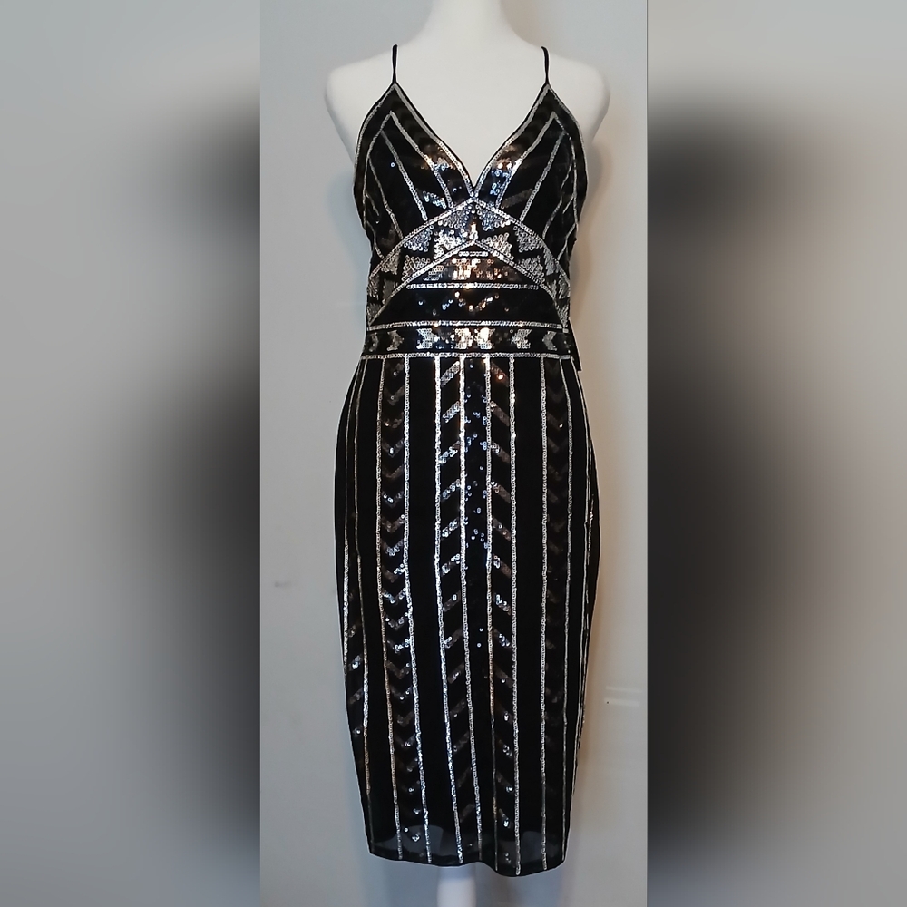 Express Black and Silver Sequin Midi Dress